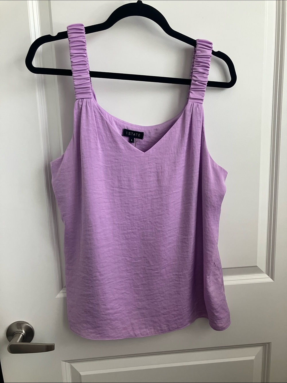 1. State Lilac V-Neck Tank with Ruched Straps